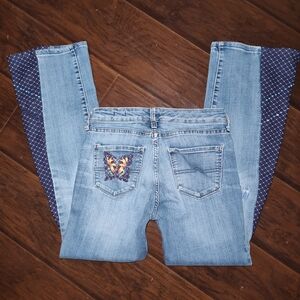 Upcycled Blue Women's Low Rise Jeans With Added Panels For Bell Bottom Look